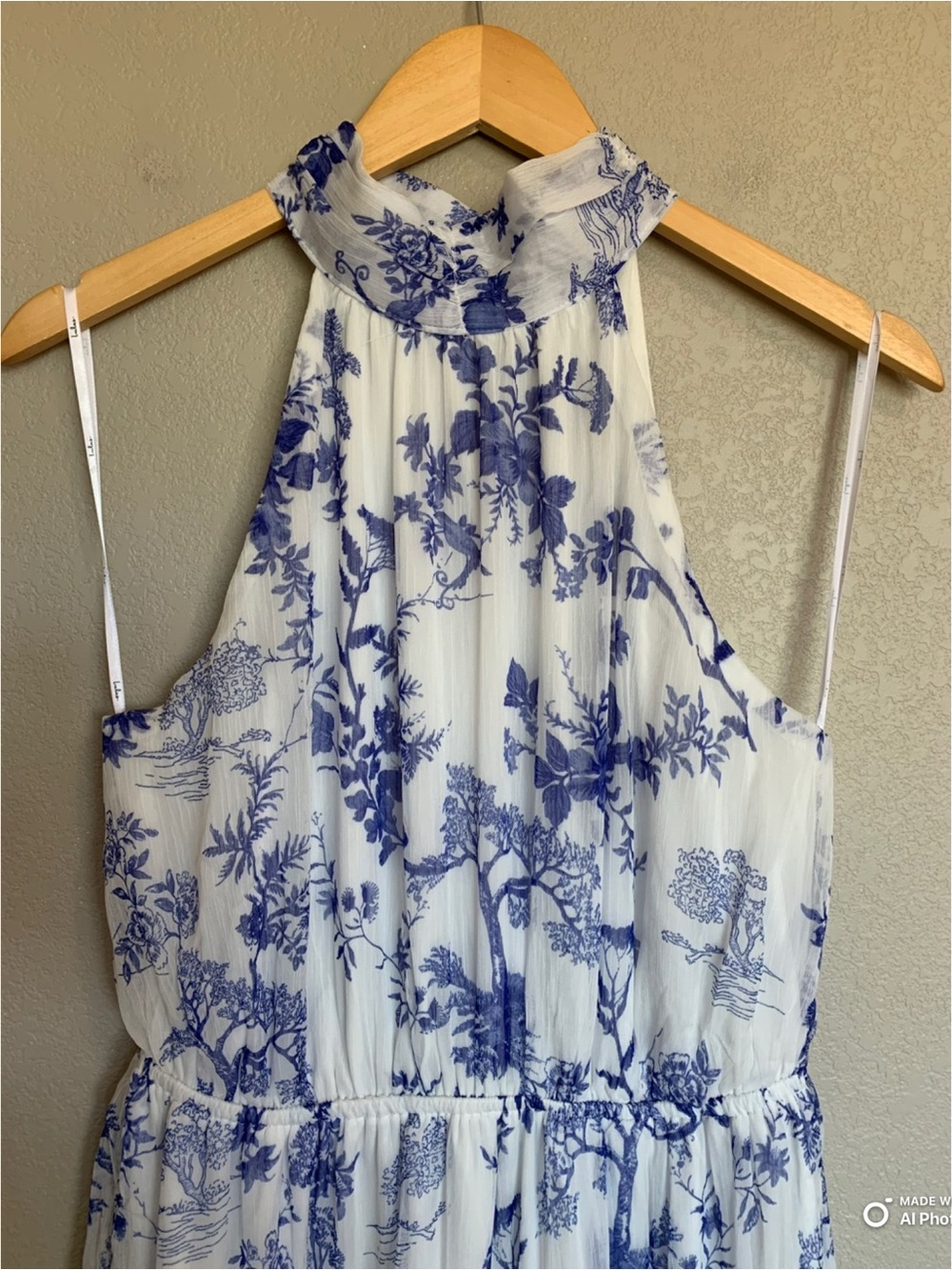Lulus Large Float To You White & Blue Floral Print Halter Tiered Midi Dress NWT - Picture 5 of 15